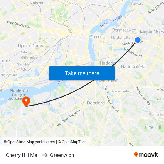 Cherry Hill Mall to Greenwich map