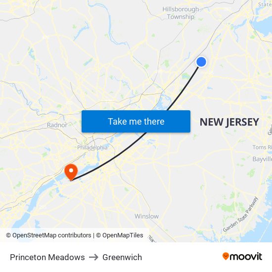 Princeton Meadows to Greenwich map