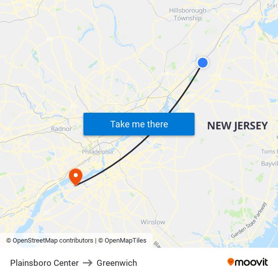 Plainsboro Center to Greenwich map