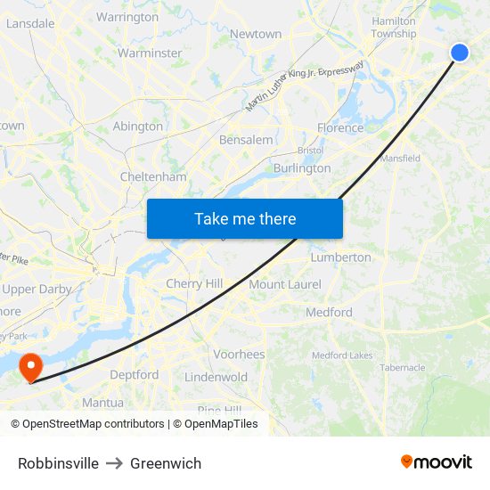 Robbinsville to Greenwich map