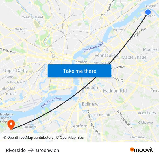 Riverside to Greenwich map