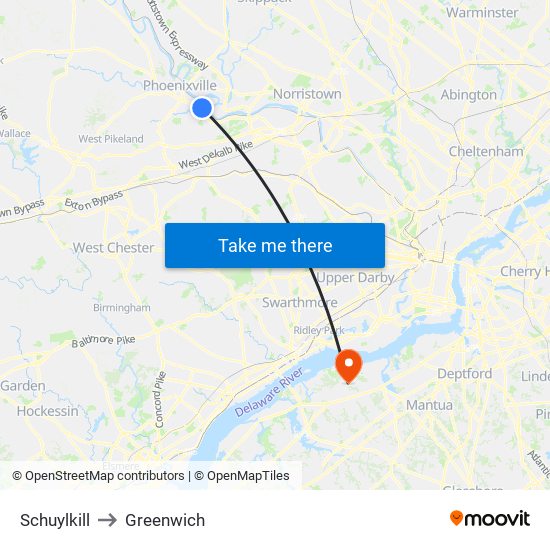 Schuylkill to Greenwich map