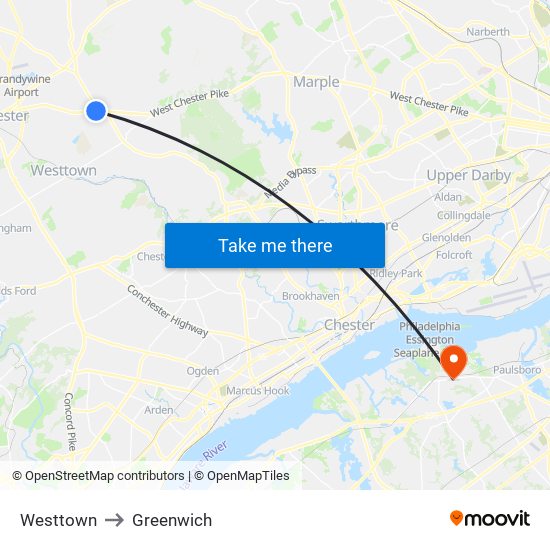 Westtown to Greenwich map