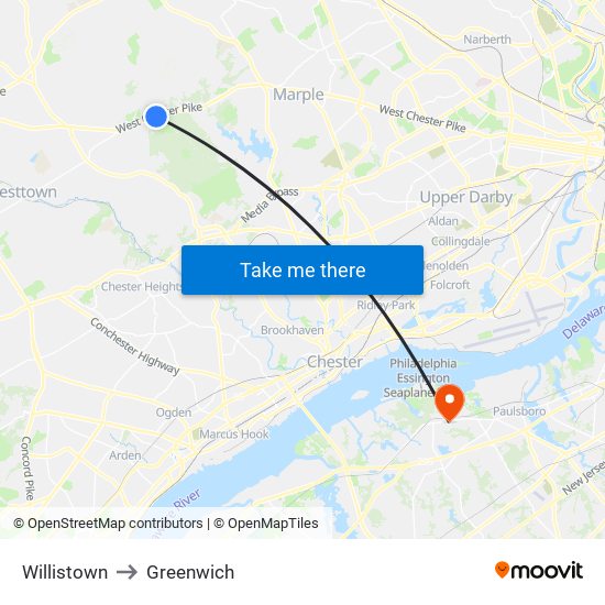 Willistown to Greenwich map