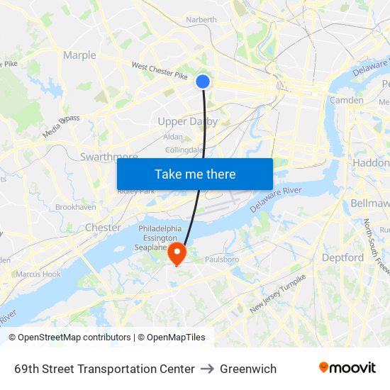 69th Street Transportation Center to Greenwich map