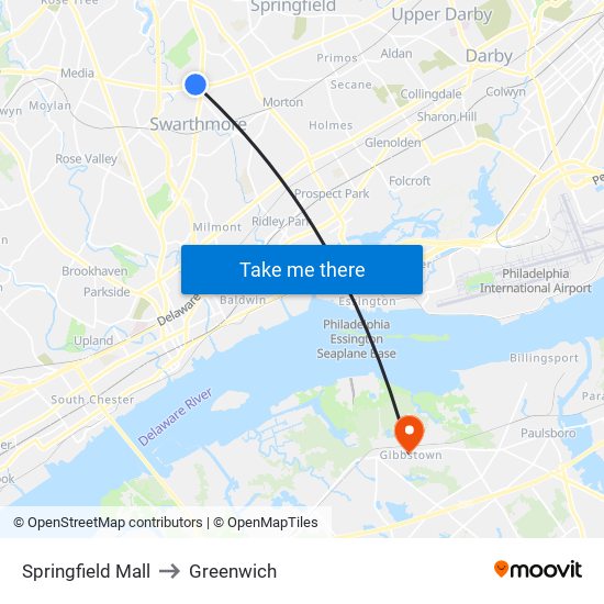 Springfield Mall to Greenwich map