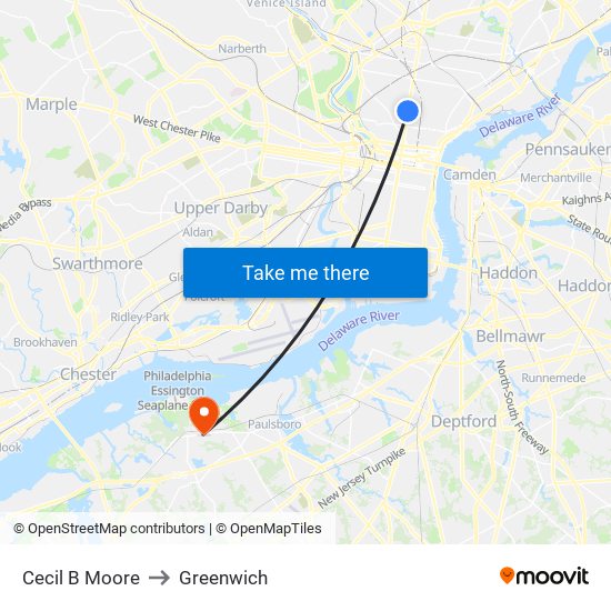 Cecil B Moore to Greenwich map