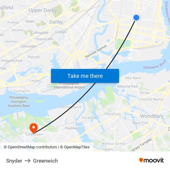 Snyder to Greenwich map