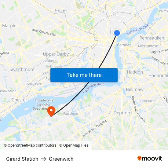 Girard Station to Greenwich map