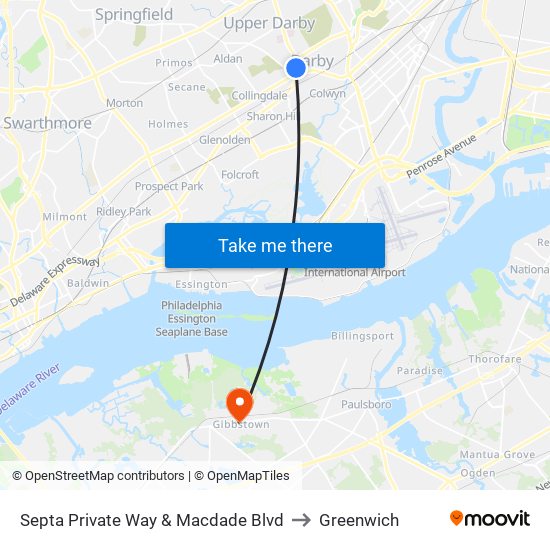 Septa Private Way & Macdade Blvd to Greenwich map