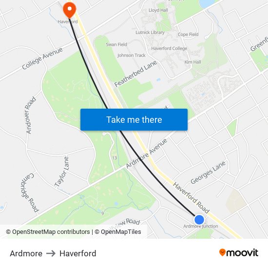 Ardmore to Haverford map