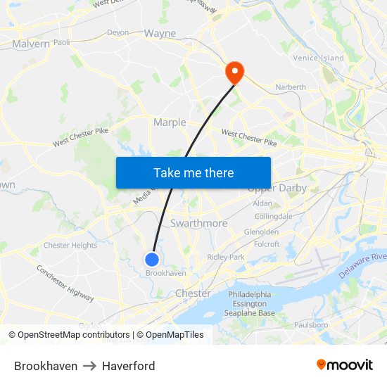 Brookhaven to Haverford map