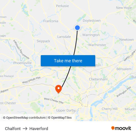 Chalfont to Haverford map