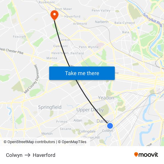 Colwyn to Haverford map