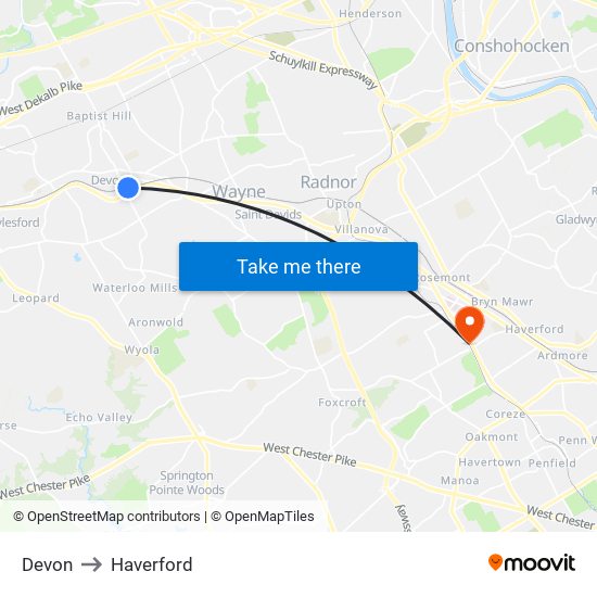 Devon to Haverford map