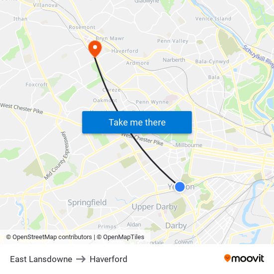 East Lansdowne to Haverford map