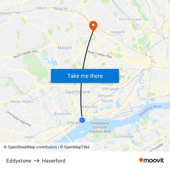 Eddystone to Haverford map