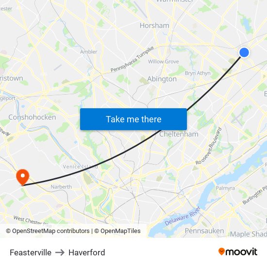 Feasterville to Haverford map