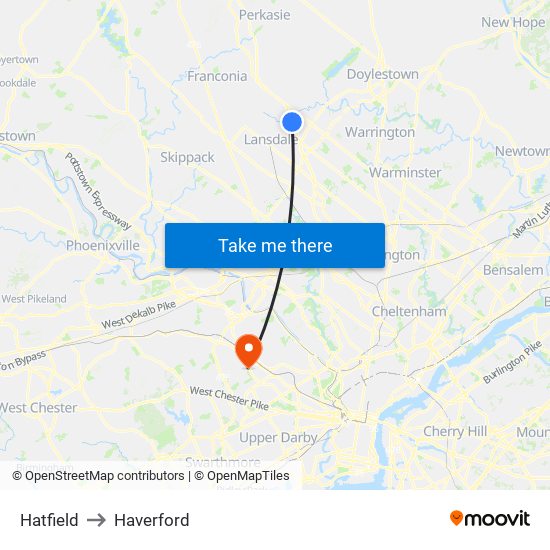 Hatfield to Haverford map
