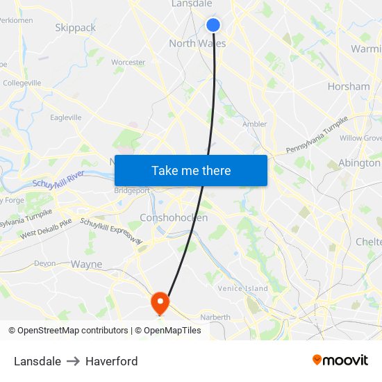 Lansdale to Haverford map