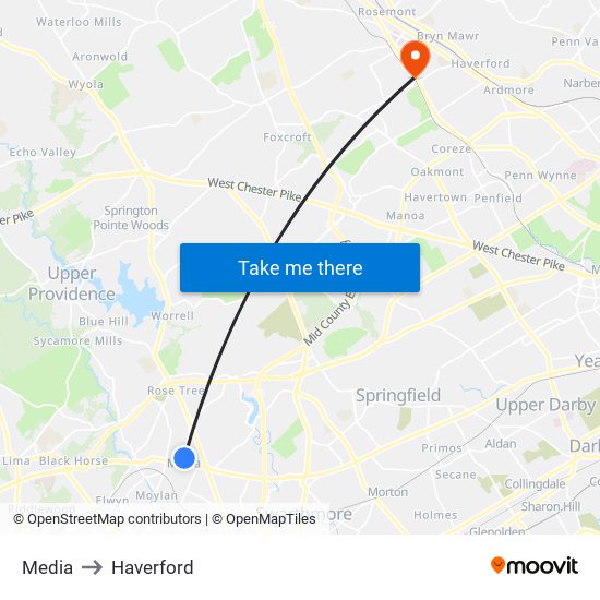 Media to Haverford map