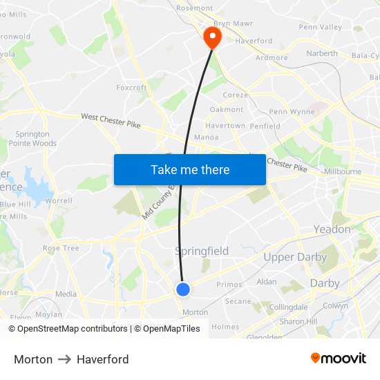 Morton to Haverford map