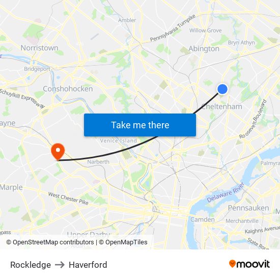 Rockledge to Haverford map