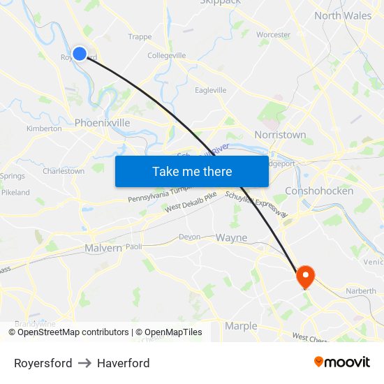 Royersford to Haverford map