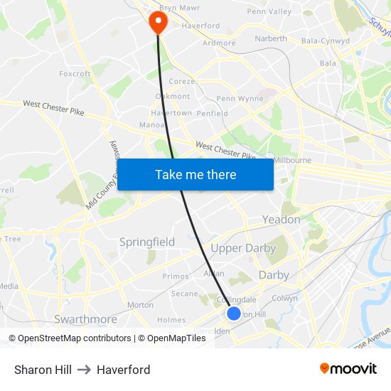Sharon Hill to Haverford map
