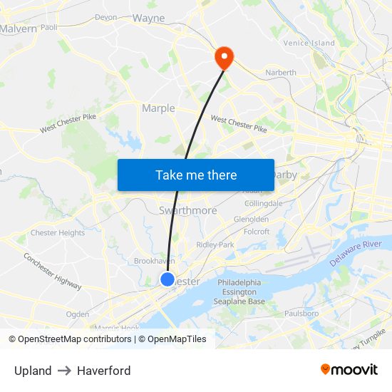 Upland to Haverford map