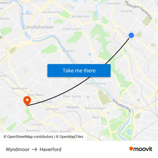 Wyndmoor to Haverford map