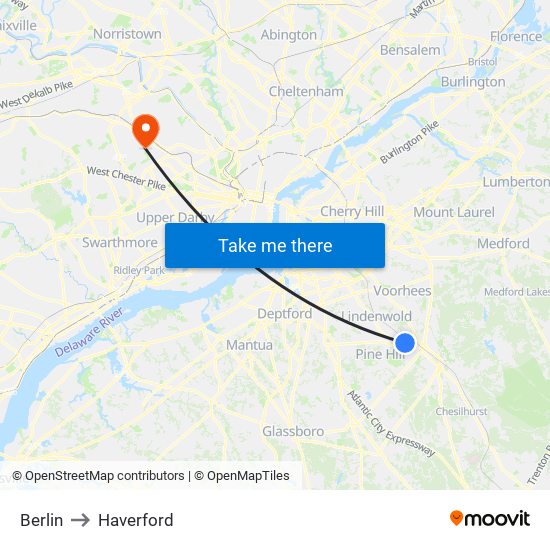 Berlin to Haverford map