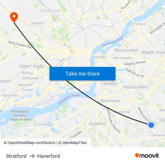 Stratford to Haverford map