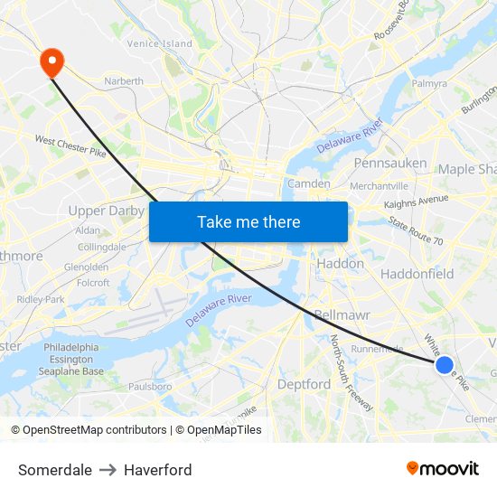 Somerdale to Haverford map