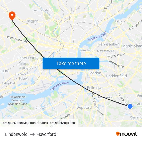 Lindenwold to Haverford map