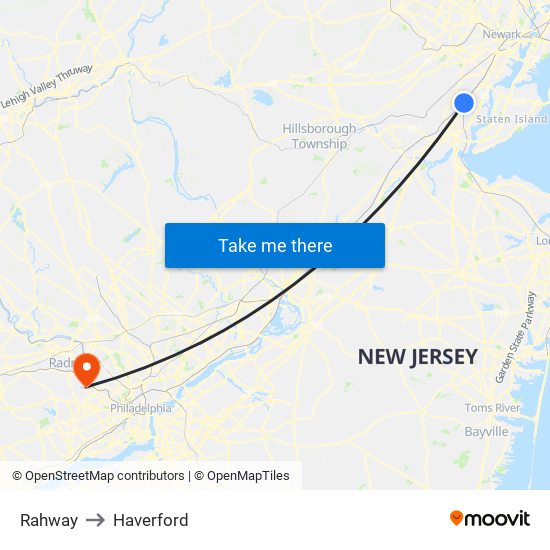 Rahway to Haverford map