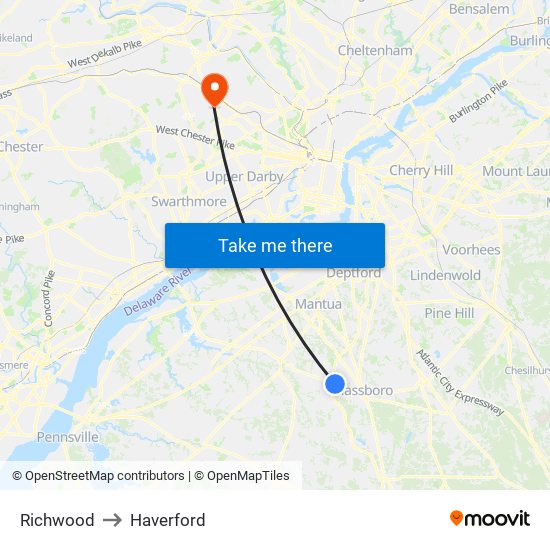 Richwood to Haverford map