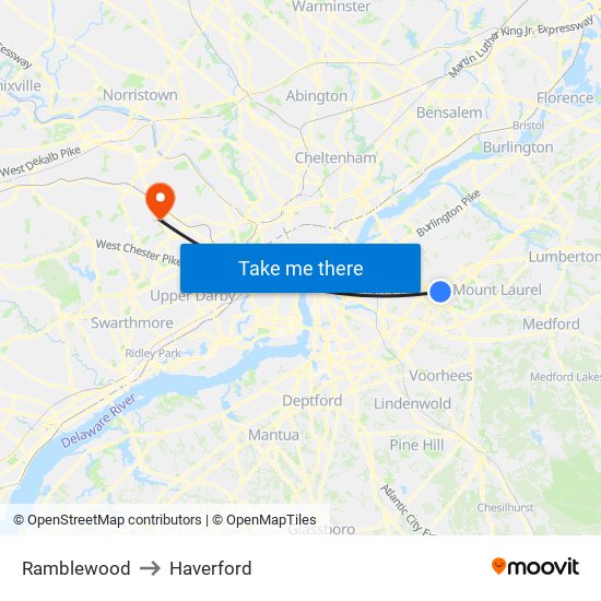 Ramblewood to Haverford map