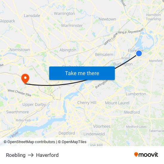 Roebling to Haverford map