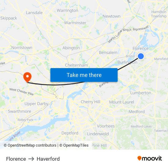 Florence to Haverford map