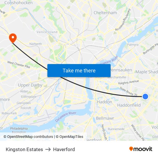 Kingston Estates to Haverford map