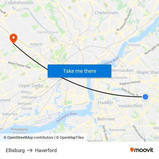 Ellisburg to Haverford map