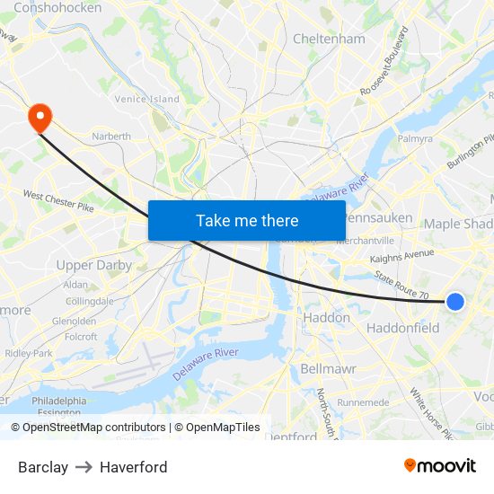 Barclay to Haverford map