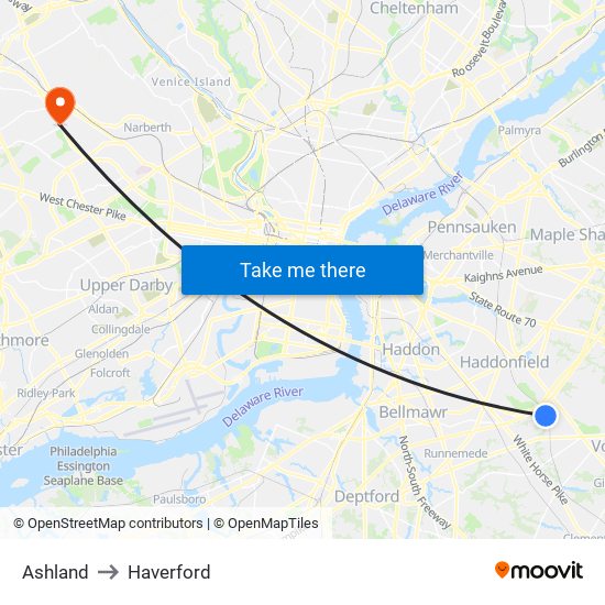Ashland to Haverford map