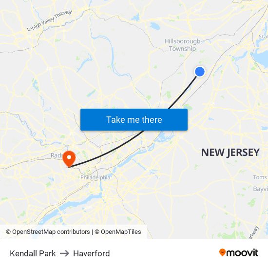 Kendall Park to Haverford map