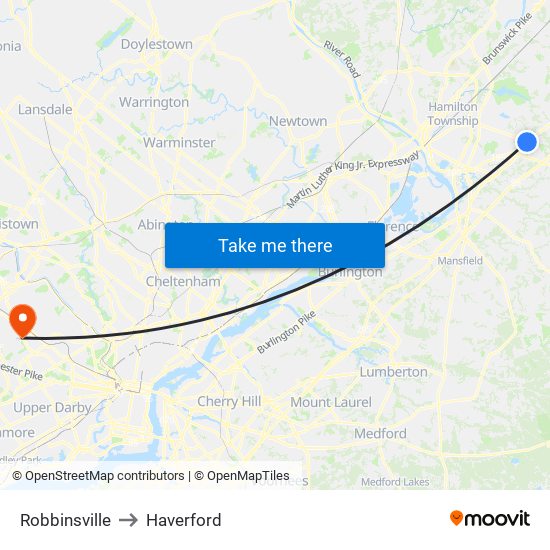 Robbinsville to Haverford map