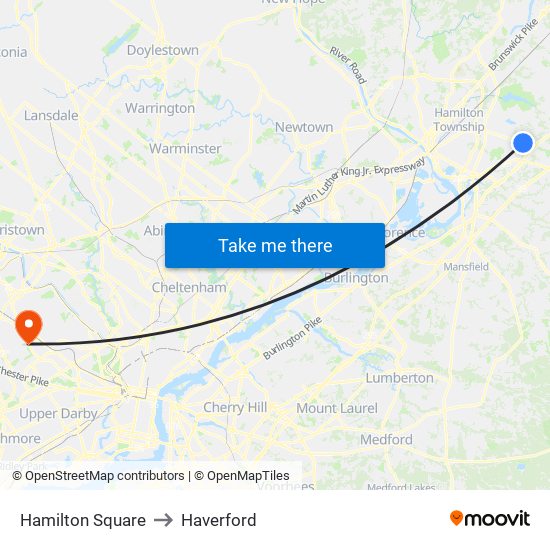 Hamilton Square to Haverford map