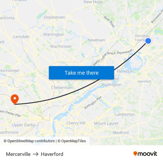 Mercerville to Haverford map