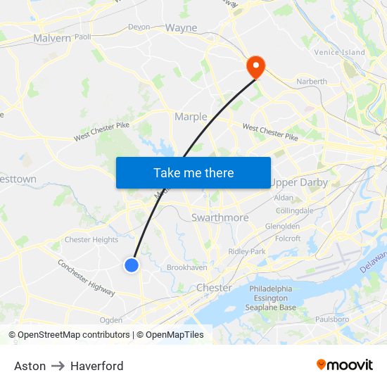 Aston to Haverford map