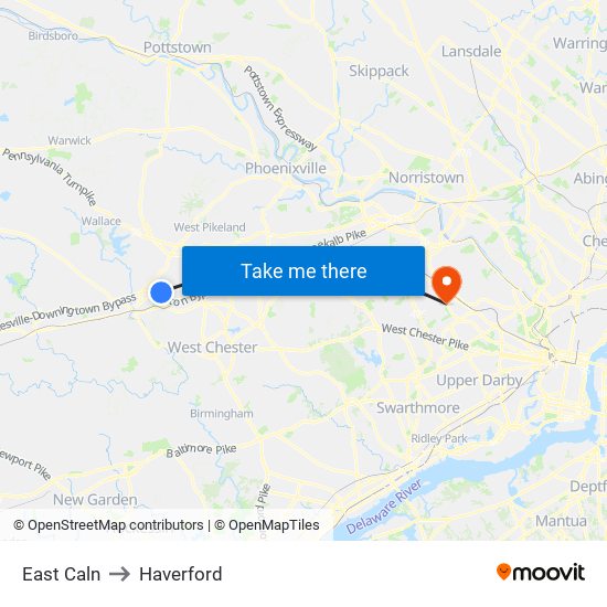 East Caln to Haverford map